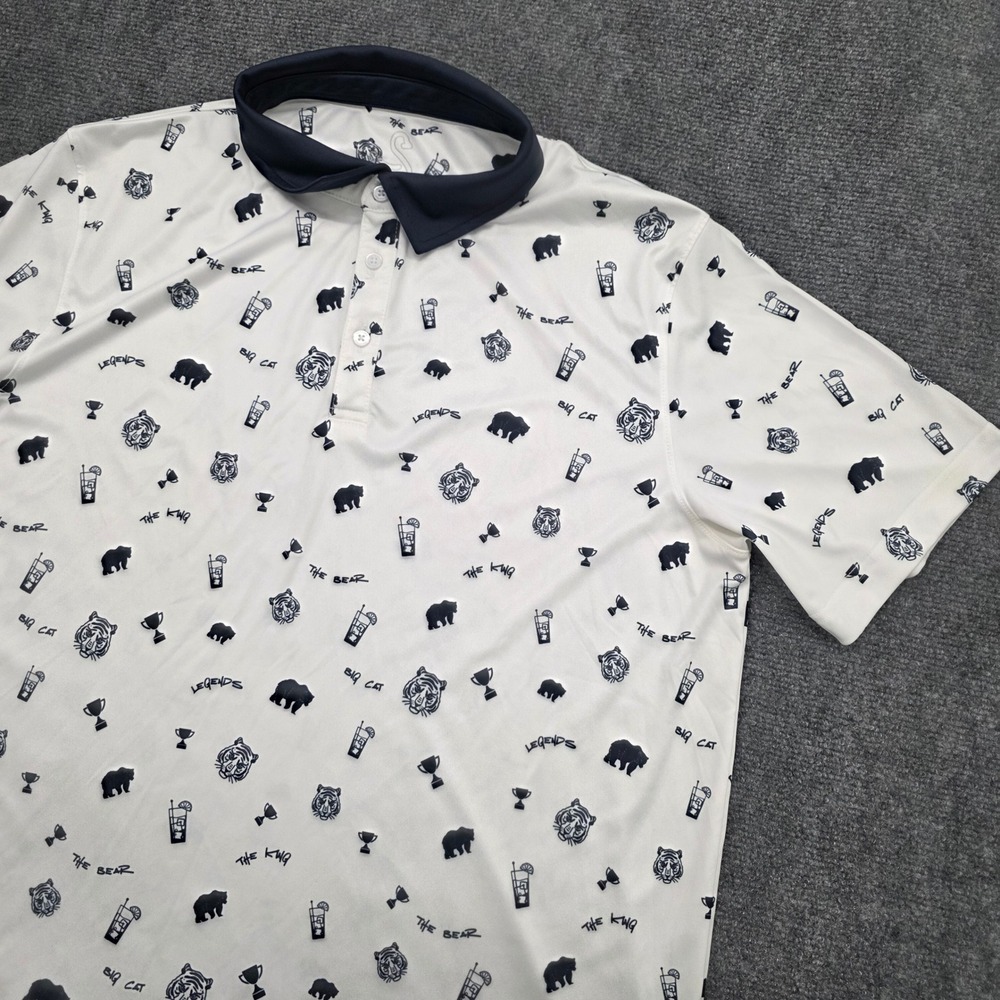 Swannies Mens Large Golf Polo Shirt White Jack Nicklaus Tiger Woods Bear Trophy